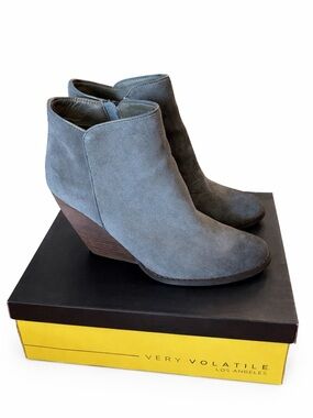 Very Volatile Gray Suede Wedge Ankle Booties